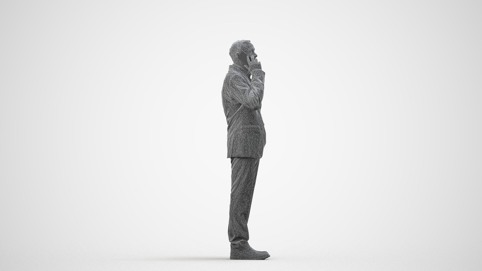 3D scanned man business, photorealistic archviz people for Enscape and SketchUp, wireframe side view
