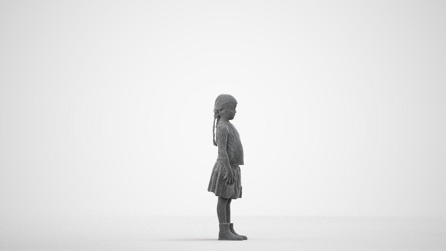 scanned 3D girl casual kids, photogrammetry people for Enscape and V-Ray, wireframe side view