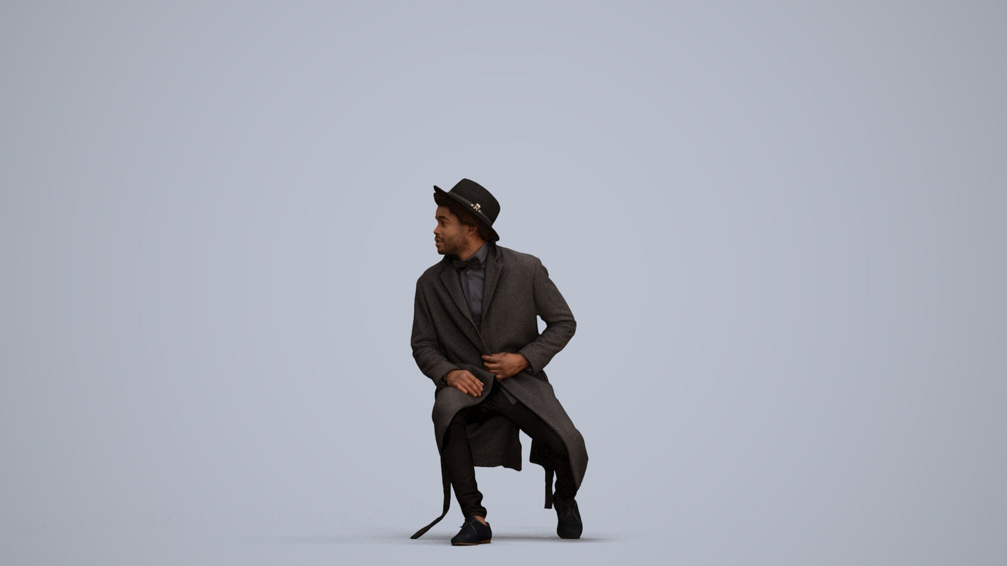 realistic 3D man formal sitting, scanned archviz people for Blender and 3ds Max, standing pose render