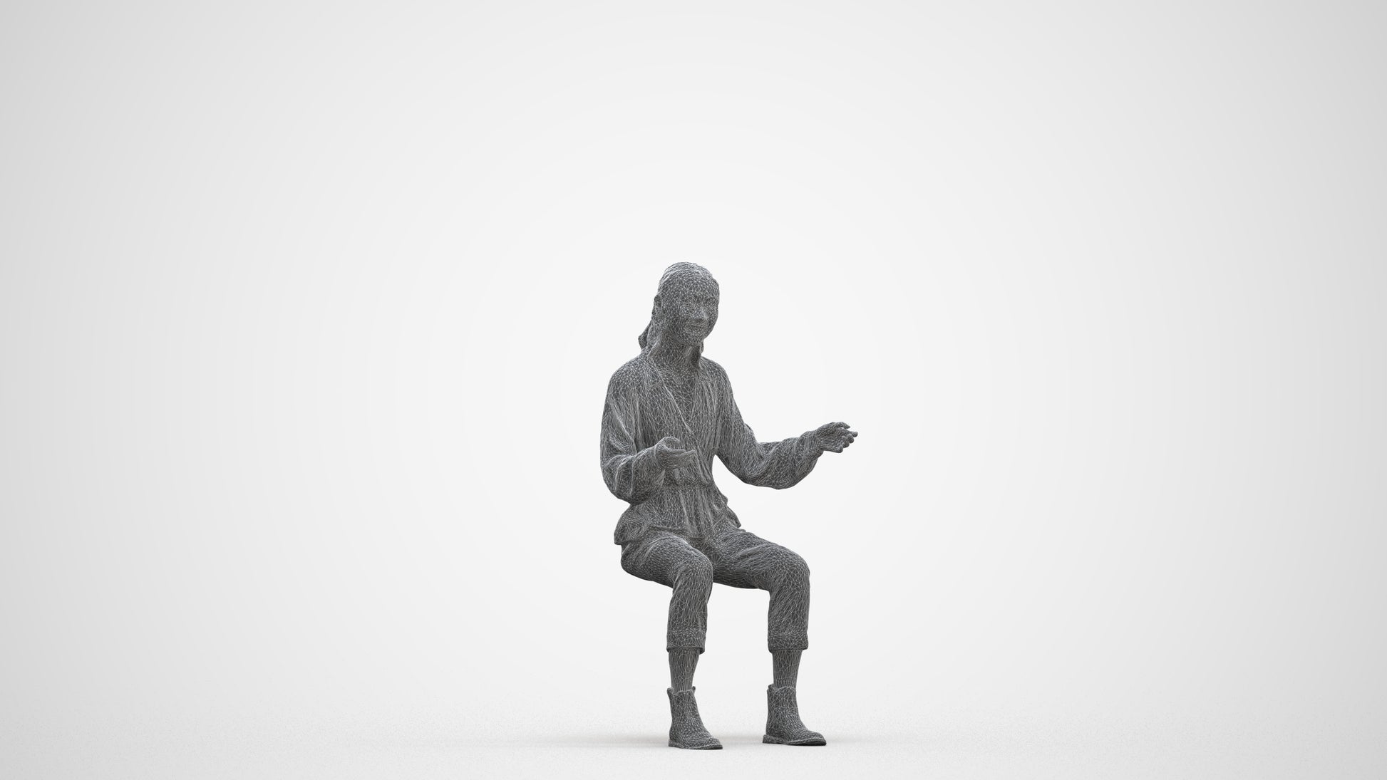 3D scanned woman sitting casual, photorealistic archviz people for Enscape and SketchUp, three-quarter front view render