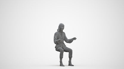 3D scanned woman sitting casual, photorealistic archviz people for Enscape and SketchUp, three-quarter front view render