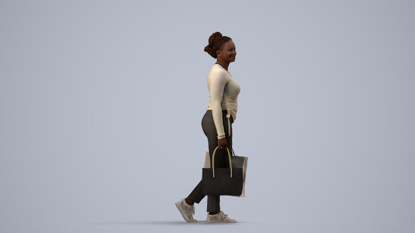 3D people model woman casual shopping, scanned human for 3ds Max rendering, side view render