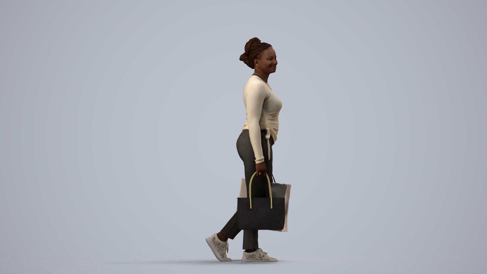 3D people model woman casual shopping, scanned human for 3ds Max rendering, side view render