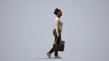3D people model woman casual shopping, scanned human for 3ds Max rendering, side view render