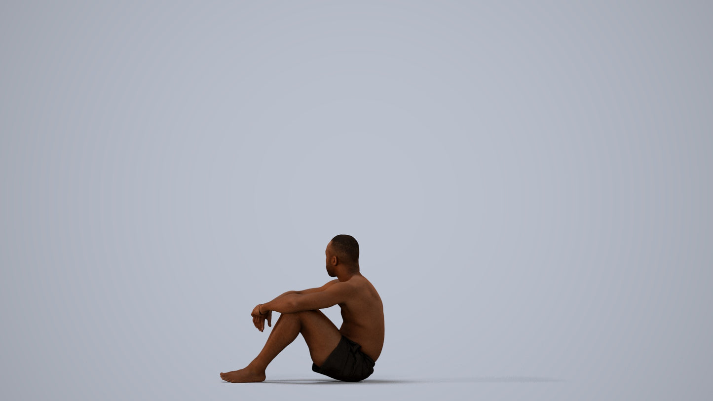 photogrammetry 3D man pool, realistic human model archviz FBX, three-quarter view render