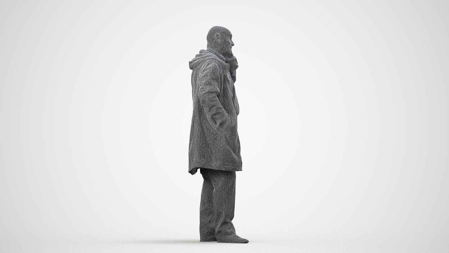 realistic 3D people senior man business standing, render-ready for V-Ray and Corona, FBX OBJ, wireframe side view