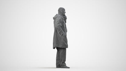 realistic 3D people senior man business standing, render-ready for V-Ray and Corona, FBX OBJ, wireframe side view
