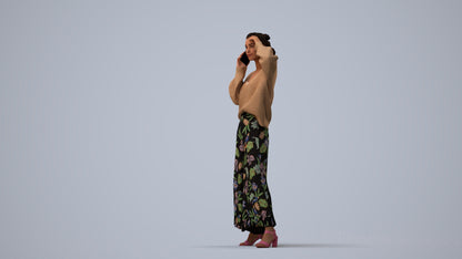 3D human model woman casual standing, photogrammetry scanned person for archviz, three-quarter view render