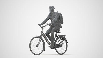 3D scanned man cycling business, photorealistic archviz people for Enscape and SketchUp, wireframe back view