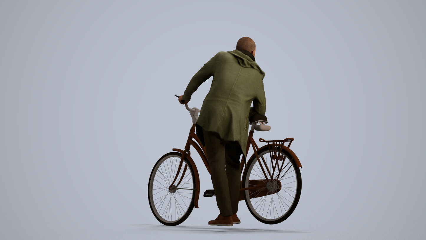 photogrammetry 3D man casual cycling, realistic human model archviz FBX, front view render