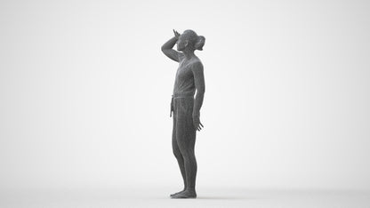 realistic 3D woman casual standing, scanned archviz people for Blender and 3ds Max, square thumbnail