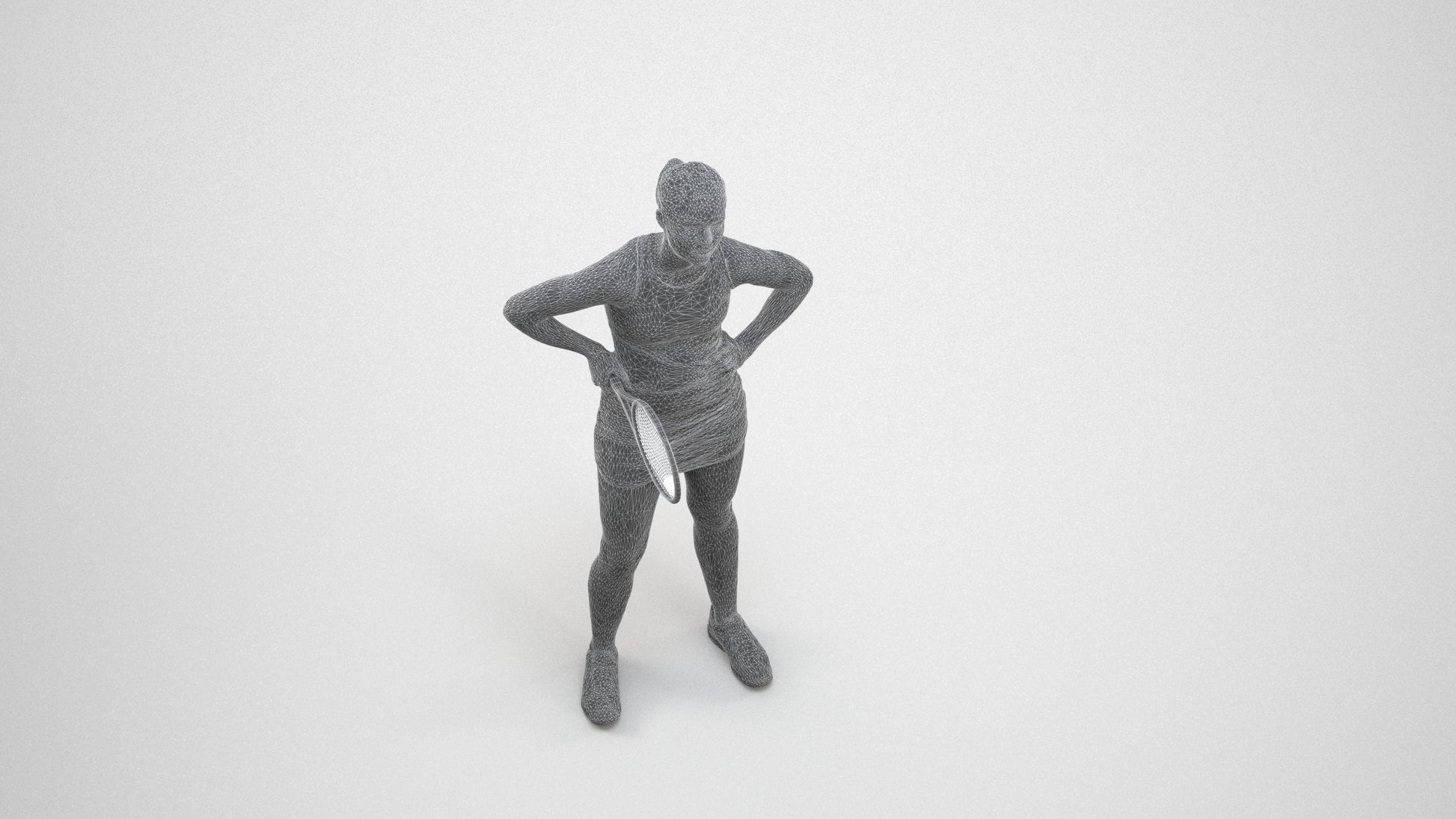realistic 3D girl sport, scanned archviz people for Blender and 3ds Max, wireframe three-quarter view