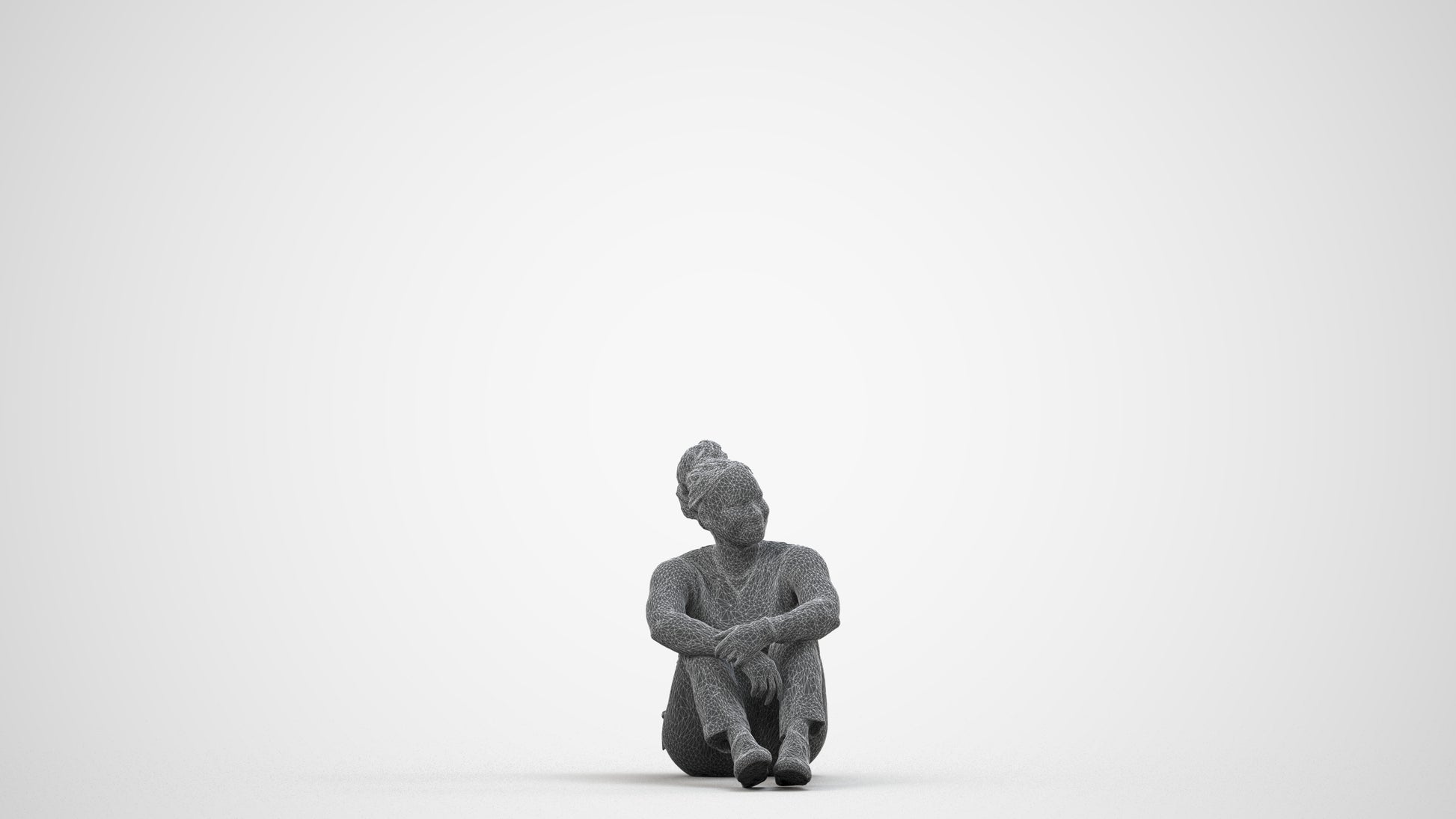 realistic 3D human woman casual sitting, archviz people FBX OBJ for Blender, wireframe side view