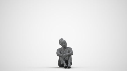 realistic 3D human woman casual sitting, archviz people FBX OBJ for Blender, wireframe side view