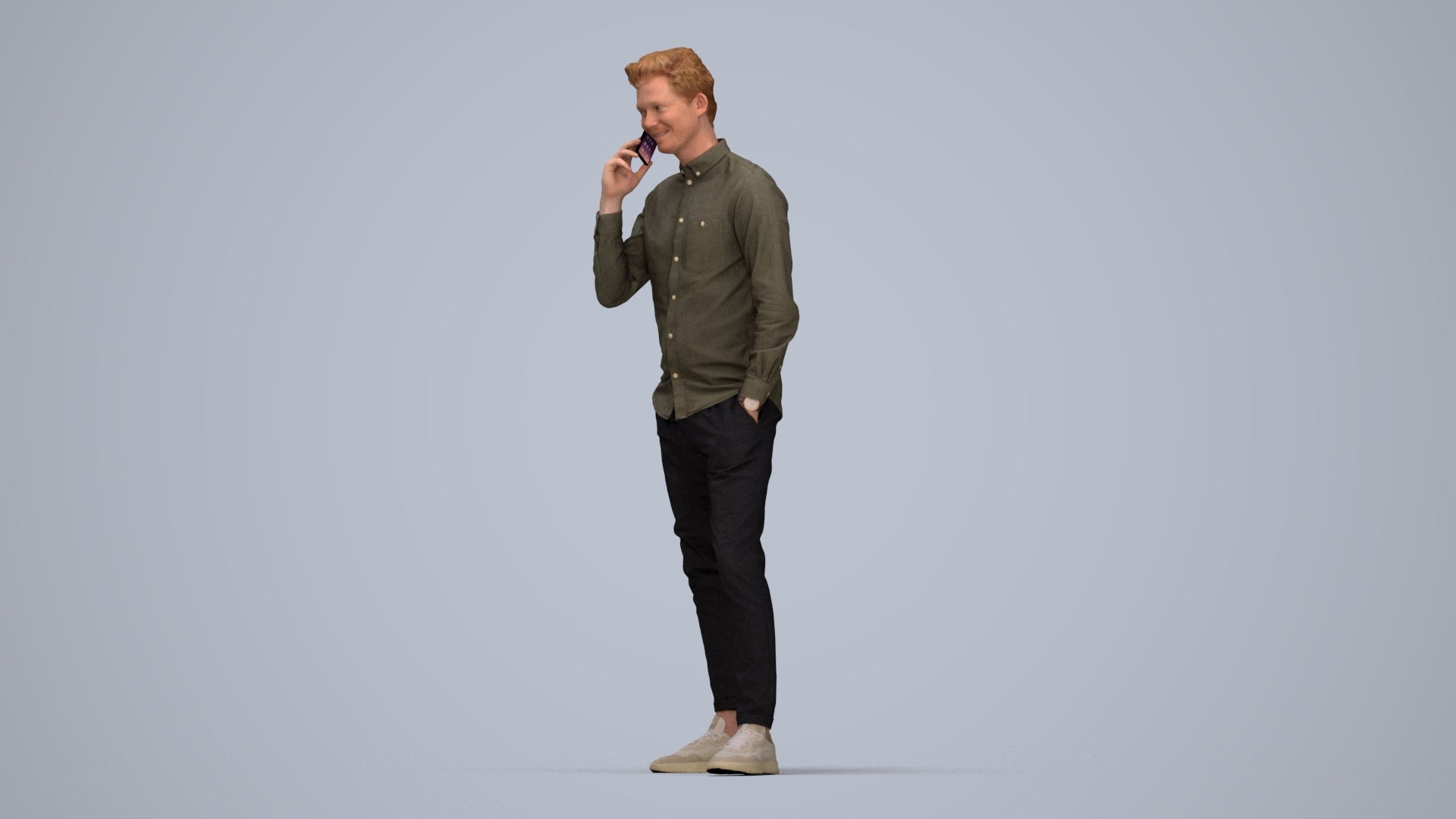 realistic 3D human man casual standing, archviz people FBX OBJ for Blender, top-down view render