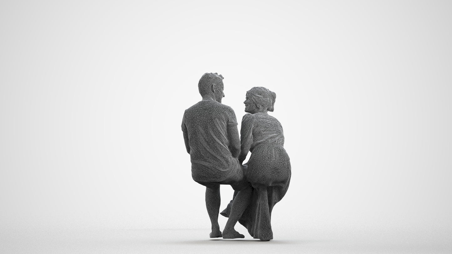 scanned 3D senior woman casual couple, photogrammetry people for Enscape and V-Ray, wireframe front view