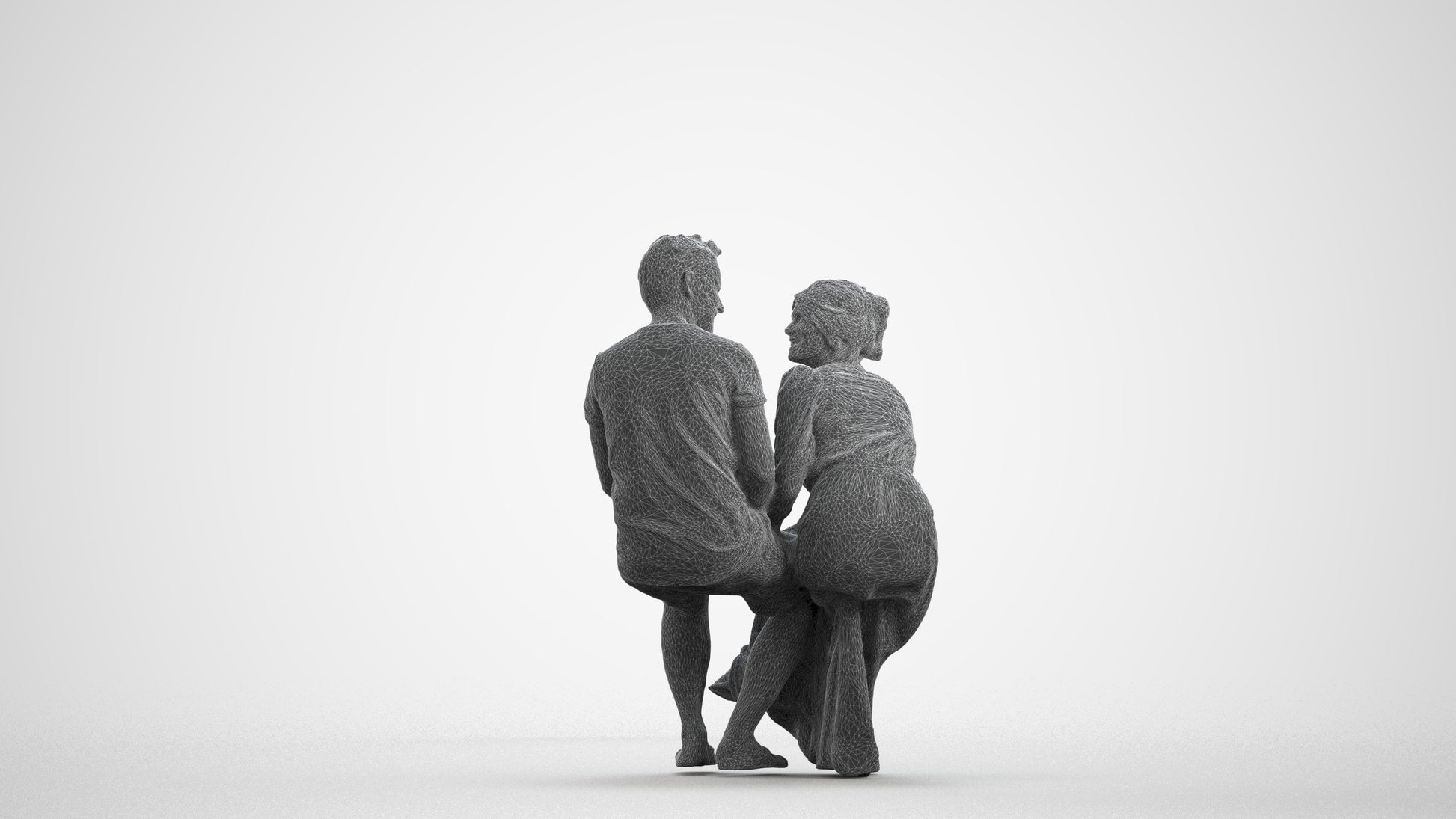 scanned 3D senior woman casual couple, photogrammetry people for Enscape and V-Ray, wireframe front view