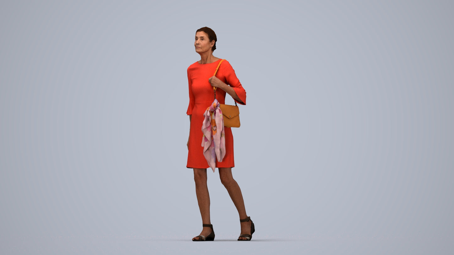 realistic 3D people senior woman business walking, render-ready for V-Ray and Corona, FBX OBJ, top-down view render