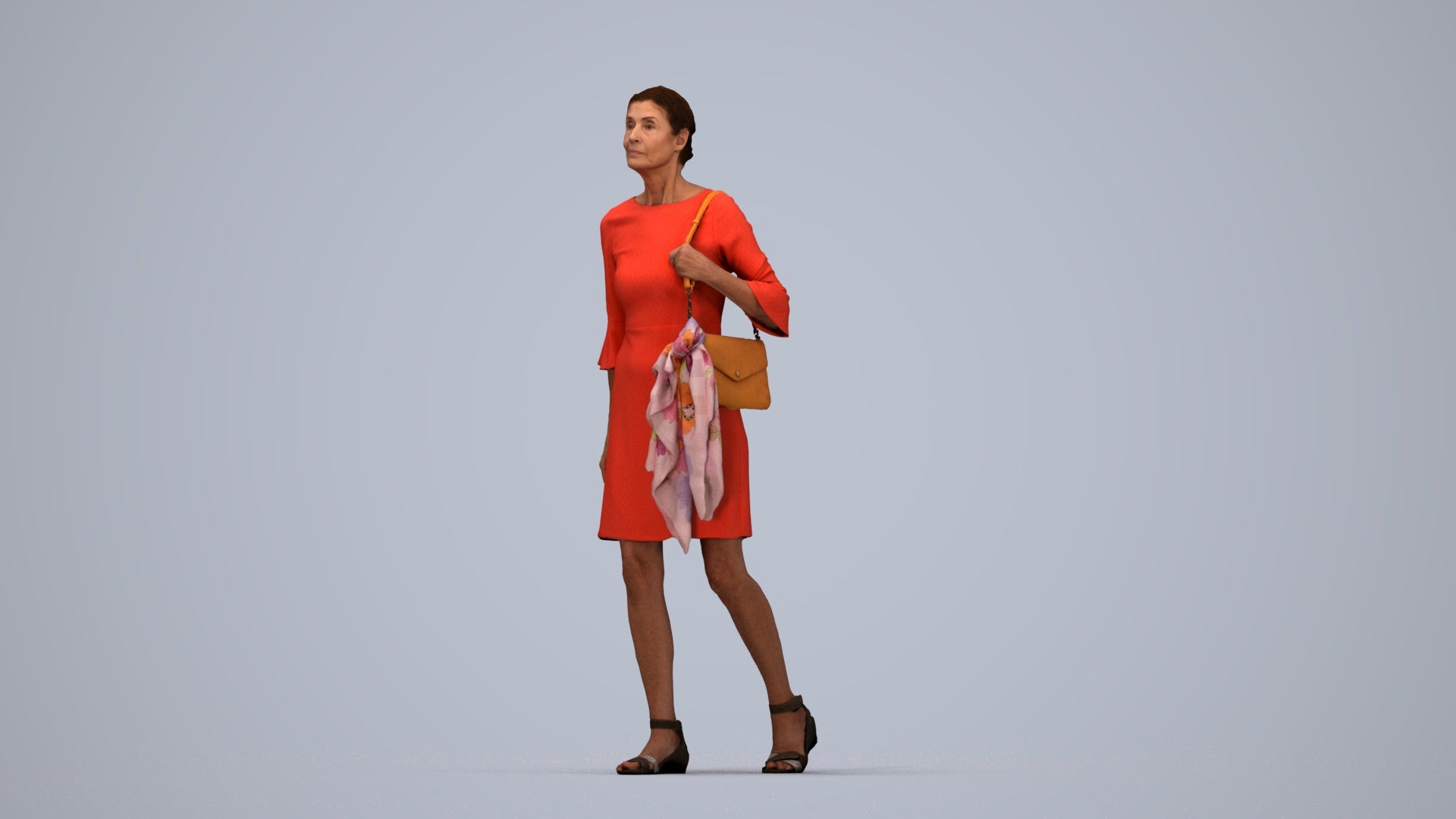 realistic 3D people senior woman business walking, render-ready for V-Ray and Corona, FBX OBJ, top-down view render