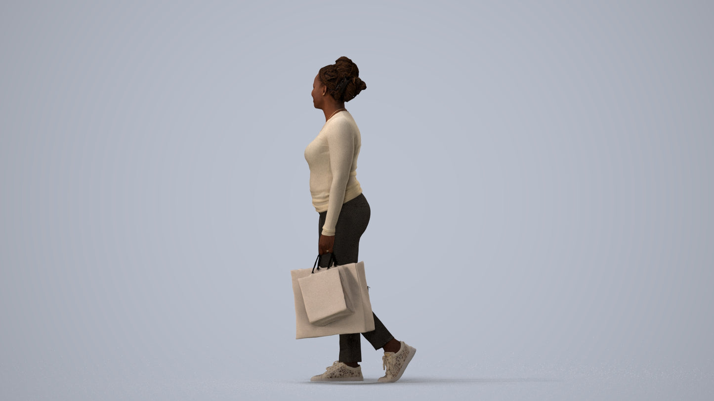 3D people model woman casual shopping, scanned human for 3ds Max rendering, three-quarter view render