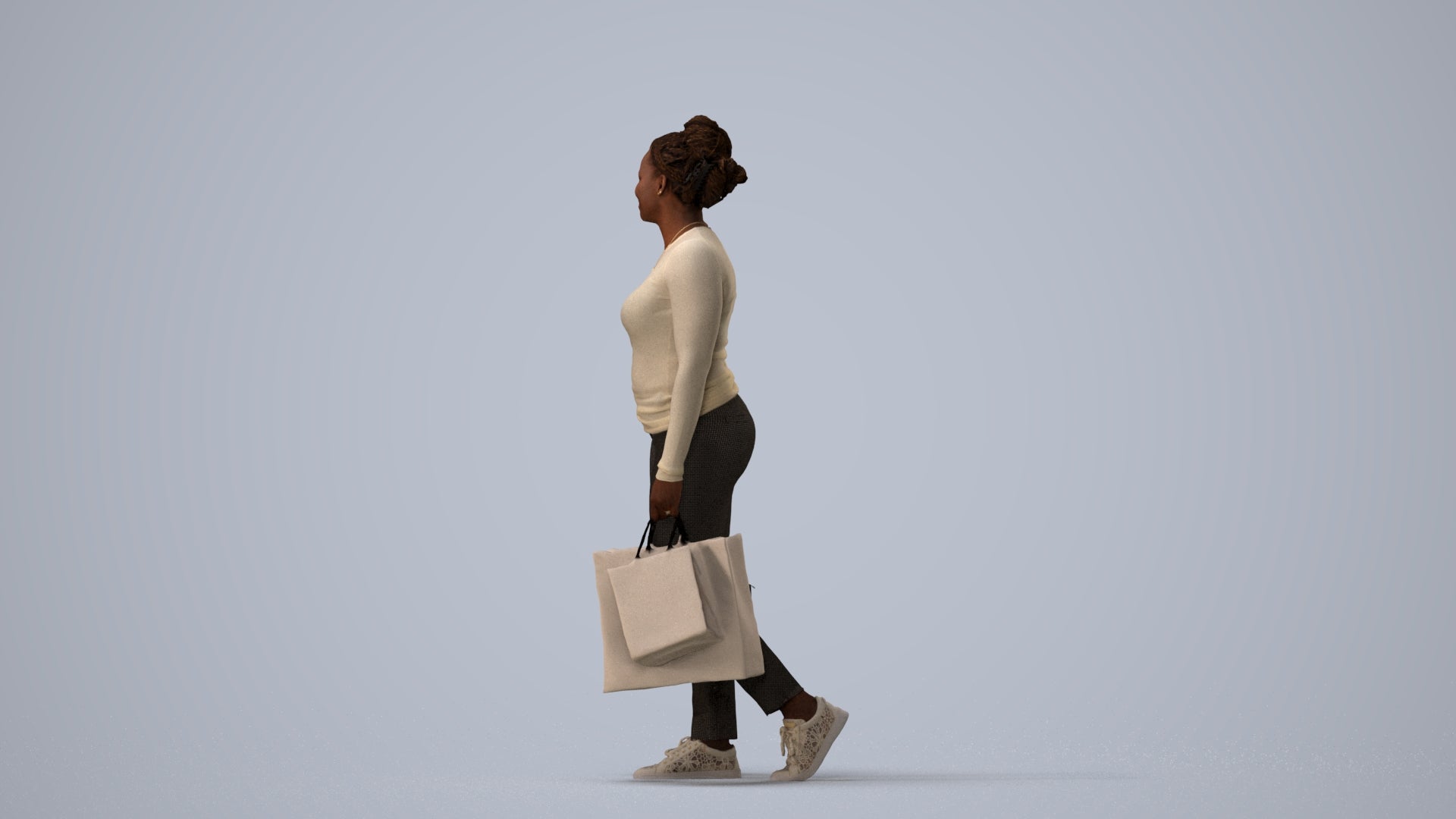 3D people model woman casual shopping, scanned human for 3ds Max rendering, three-quarter view render