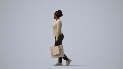 3D people model woman casual shopping, scanned human for 3ds Max rendering, three-quarter view render
