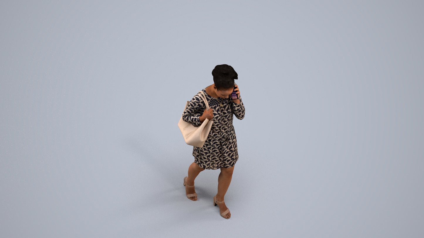 3D people model woman casual walking, scanned human for 3ds Max rendering, back view render