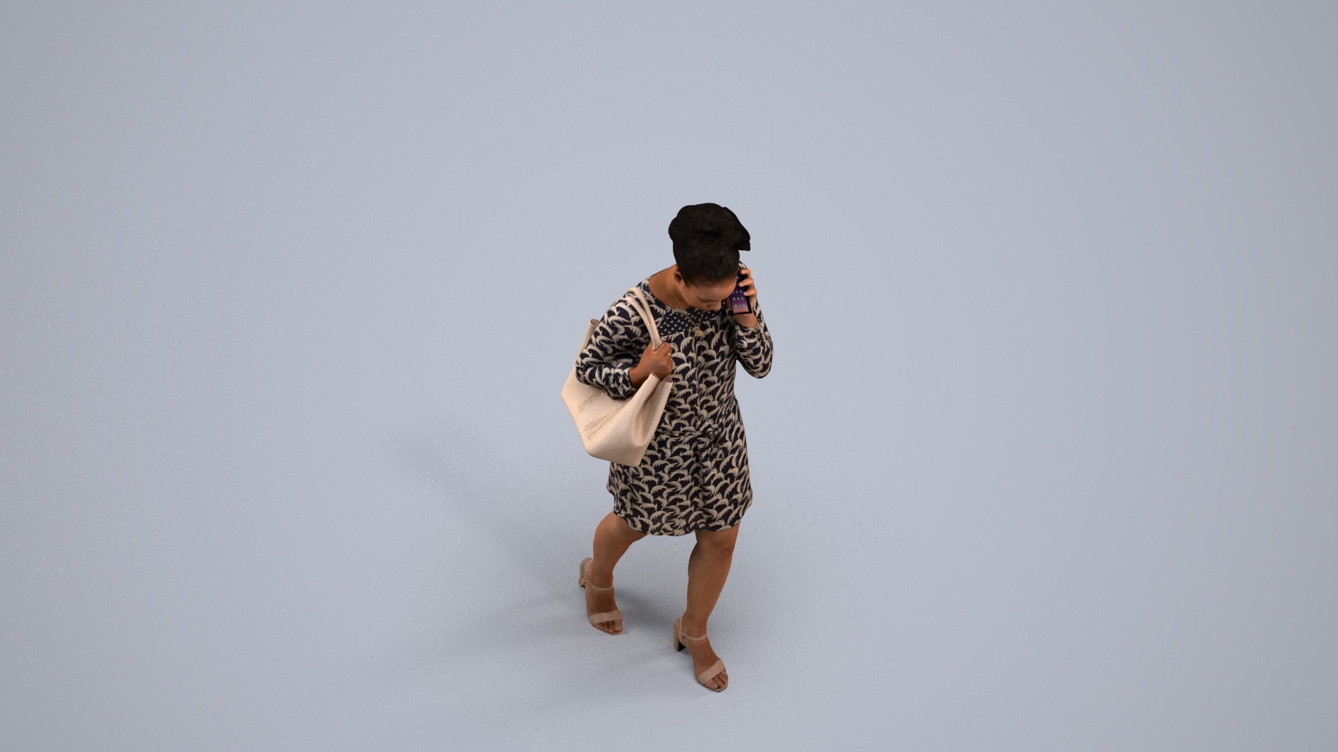 3D people model woman casual walking, scanned human for 3ds Max rendering, back view render