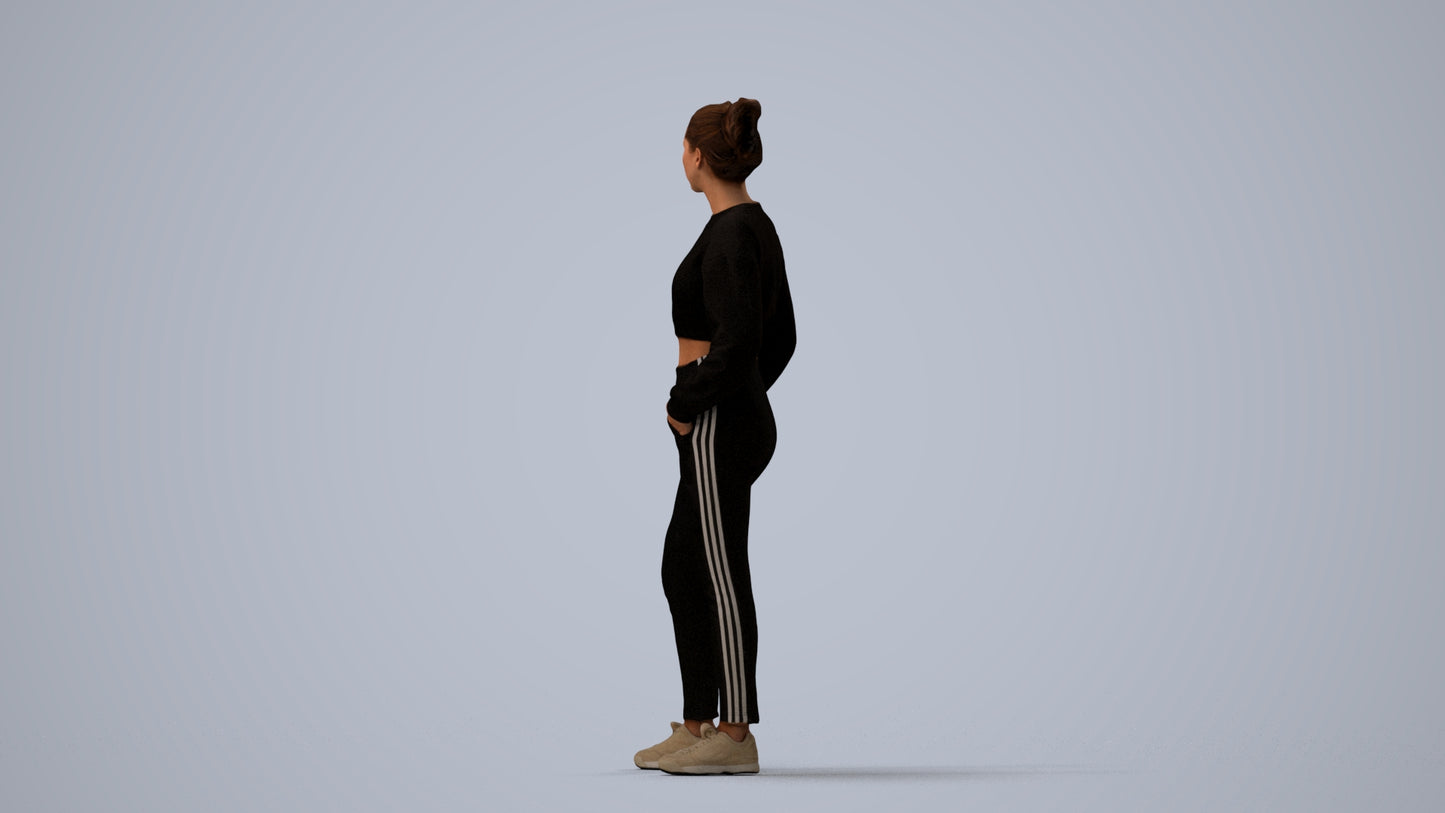 realistic 3D woman sport, scanned archviz people for Blender and 3ds Max, three-quarter view render