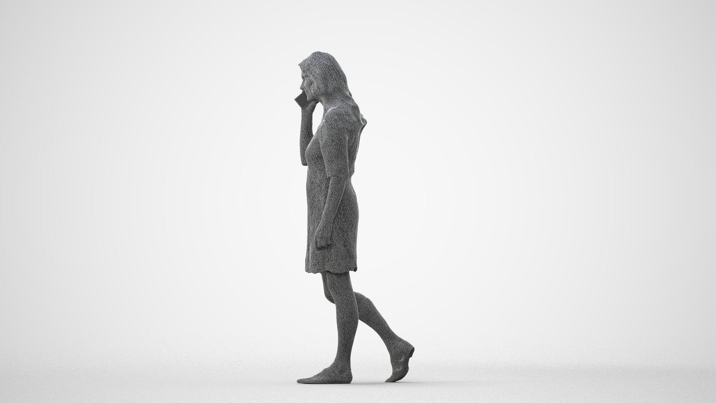 3D human model senior woman casual walking, photogrammetry scanned person for archviz, square thumbnail