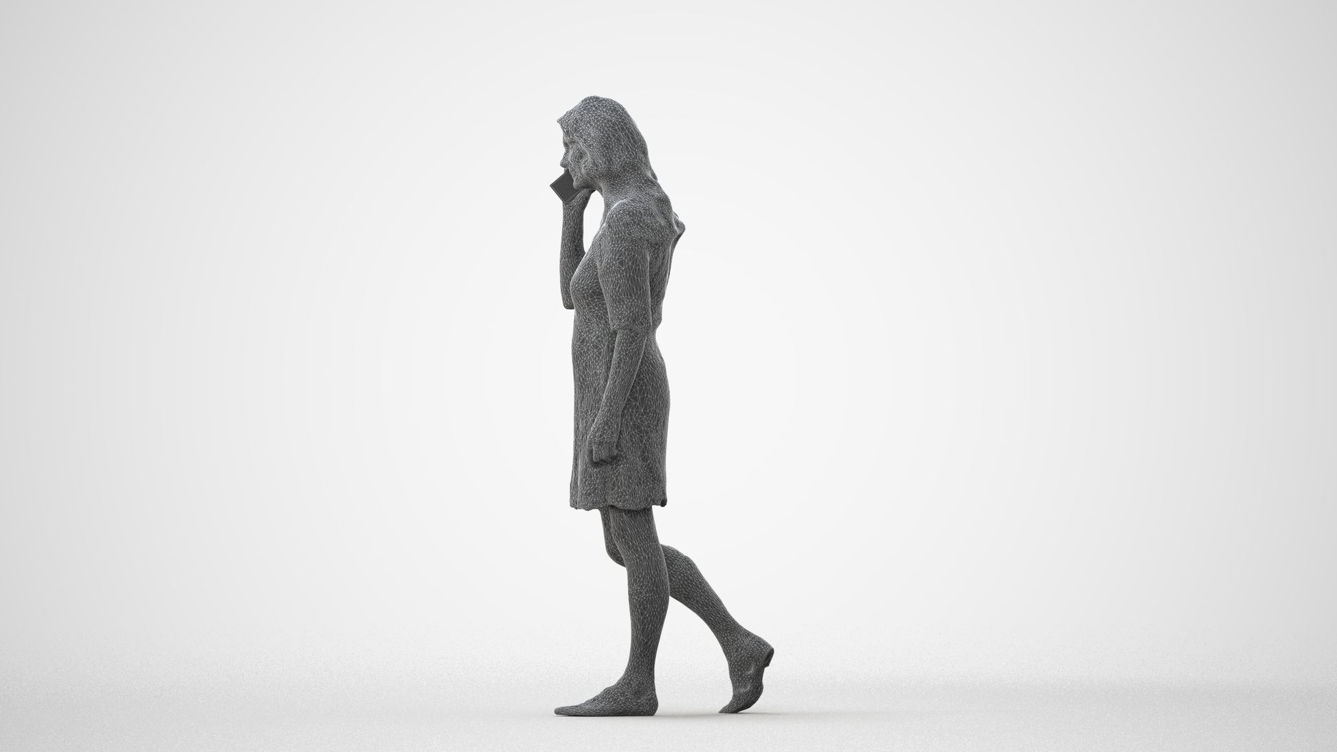3D human model senior woman casual walking, photogrammetry scanned person for archviz, square thumbnail