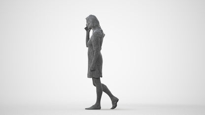 3D human model senior woman casual walking, photogrammetry scanned person for archviz, square thumbnail