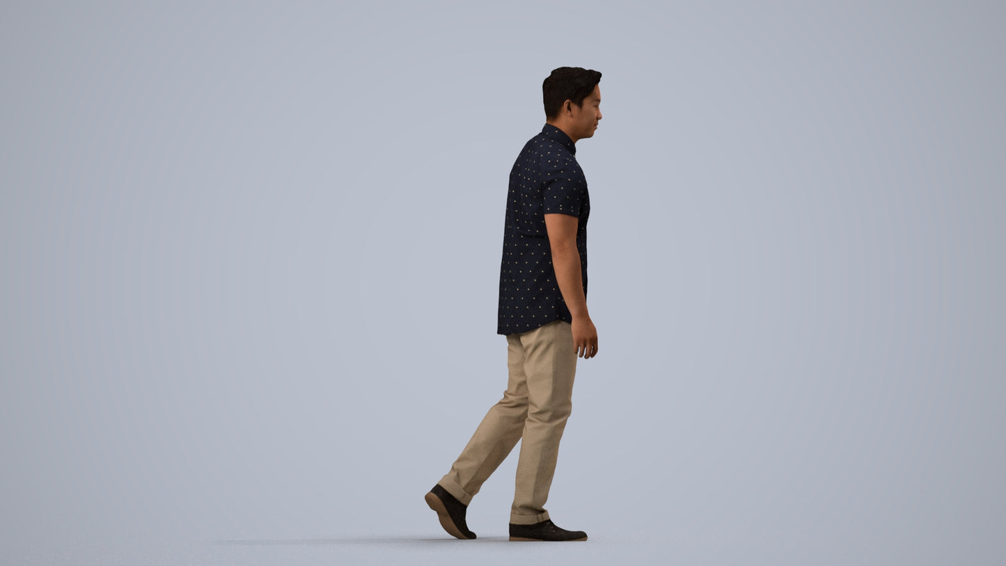 scanned 3D man casual walking, photogrammetry people for Enscape and V-Ray, side view render