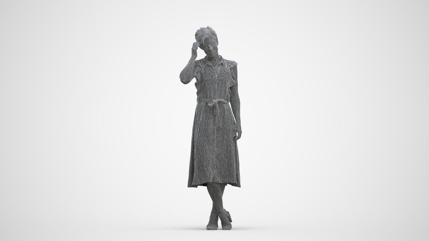 realistic 3D woman casual standing, scanned archviz people for Blender and 3ds Max, three-quarter front view render