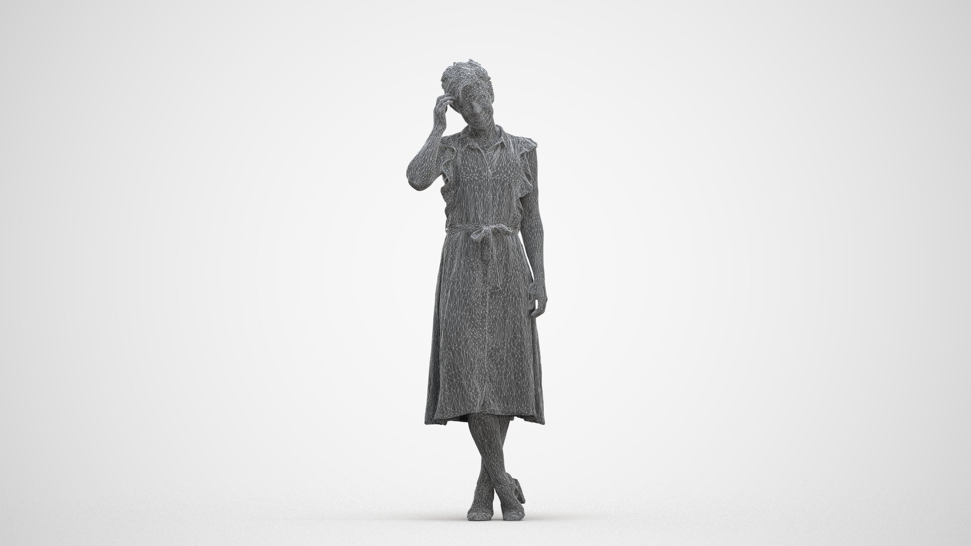realistic 3D woman casual standing, scanned archviz people for Blender and 3ds Max, three-quarter front view render