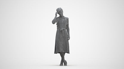 realistic 3D woman casual standing, scanned archviz people for Blender and 3ds Max, three-quarter front view render