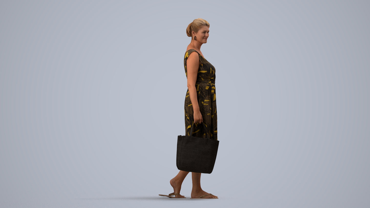 3D scanned woman shopping casual, photorealistic archviz people for Enscape and SketchUp, side view render