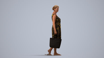 3D scanned woman shopping casual, photorealistic archviz people for Enscape and SketchUp, side view render