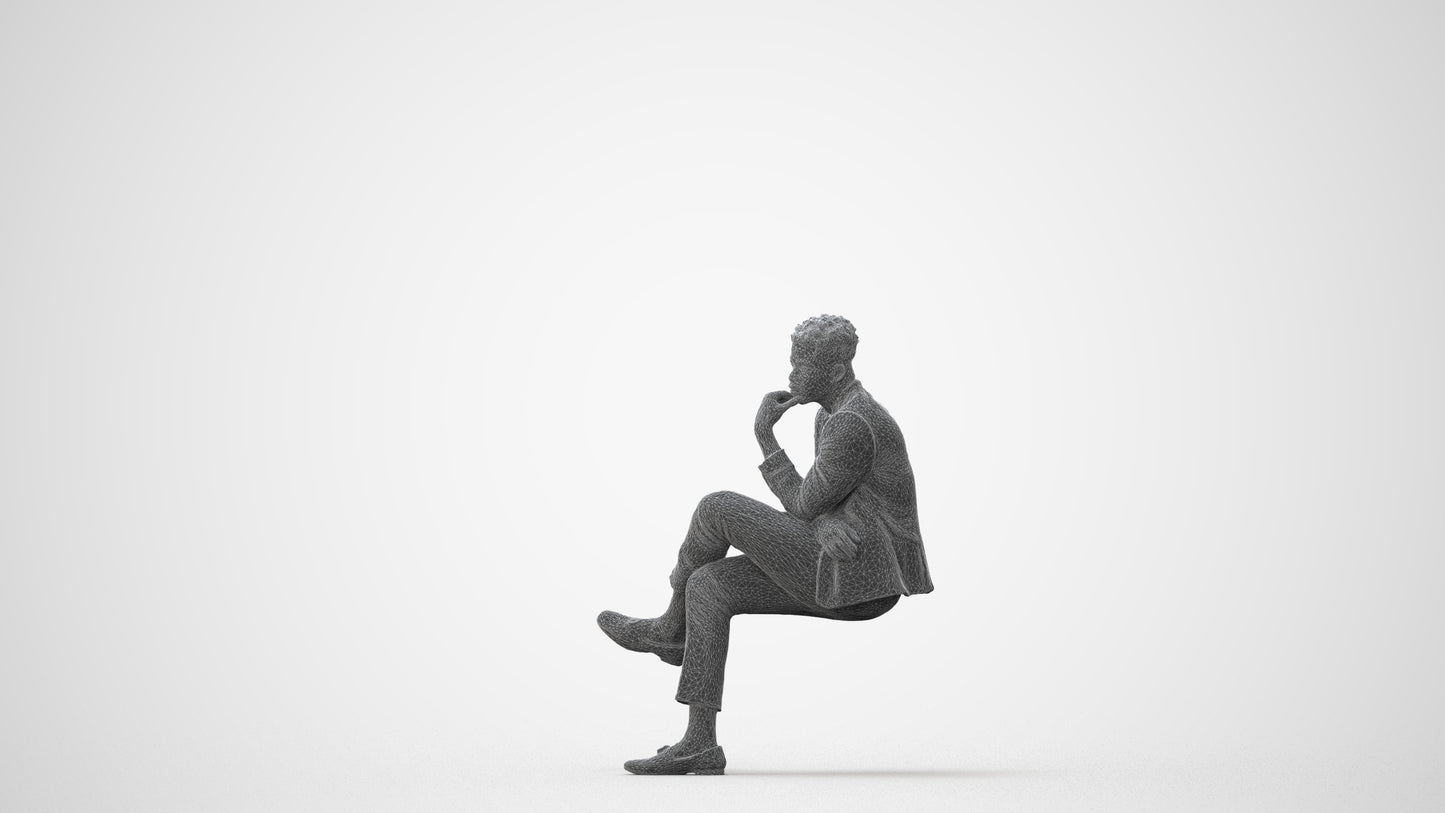 scanned 3D man casual sitting, photogrammetry people for Enscape and V-Ray, square thumbnail