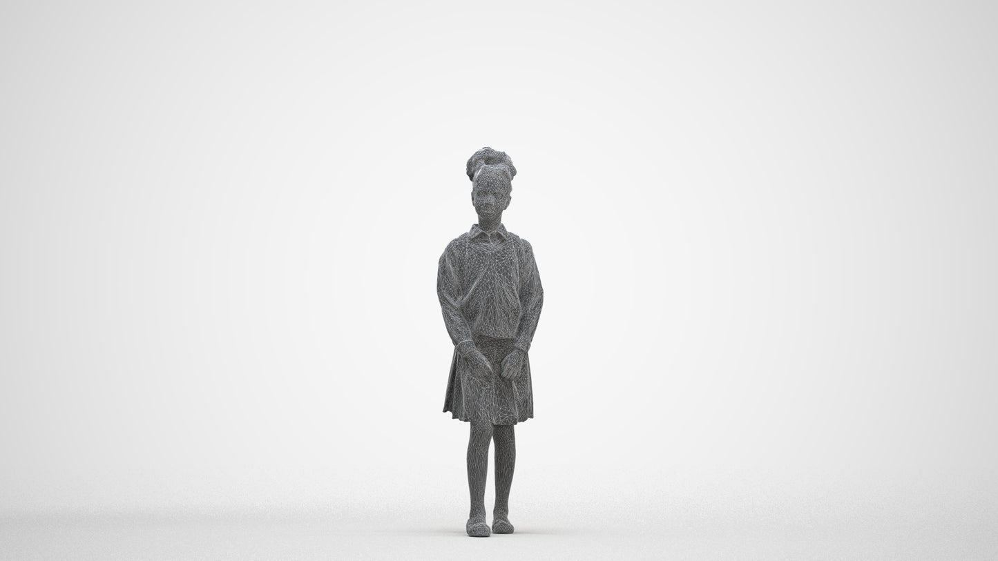 realistic 3D human girl kids, archviz people FBX OBJ for Blender, three-quarter front view render