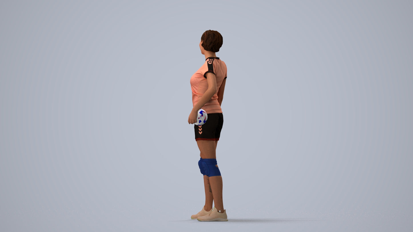 realistic 3D human woman sport, archviz people FBX OBJ for Blender, three-quarter view render