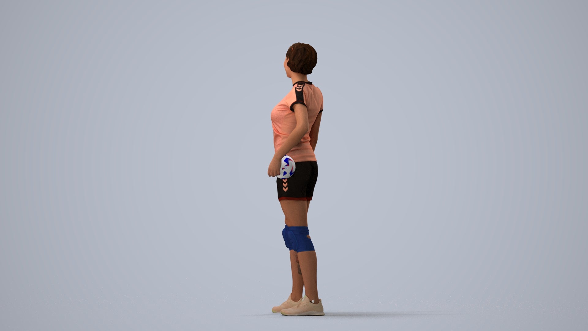 realistic 3D human woman sport, archviz people FBX OBJ for Blender, three-quarter view render