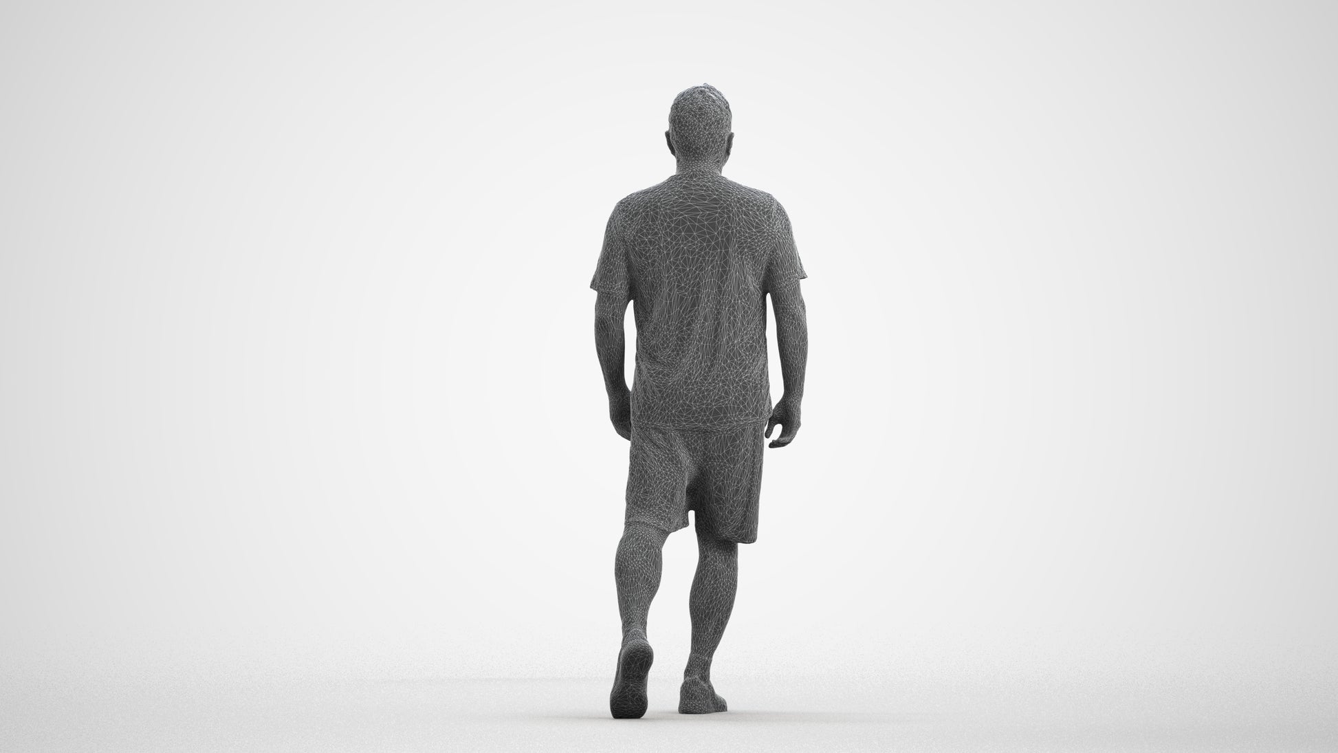 3D people model man sport, scanned human for 3ds Max rendering, wireframe front view