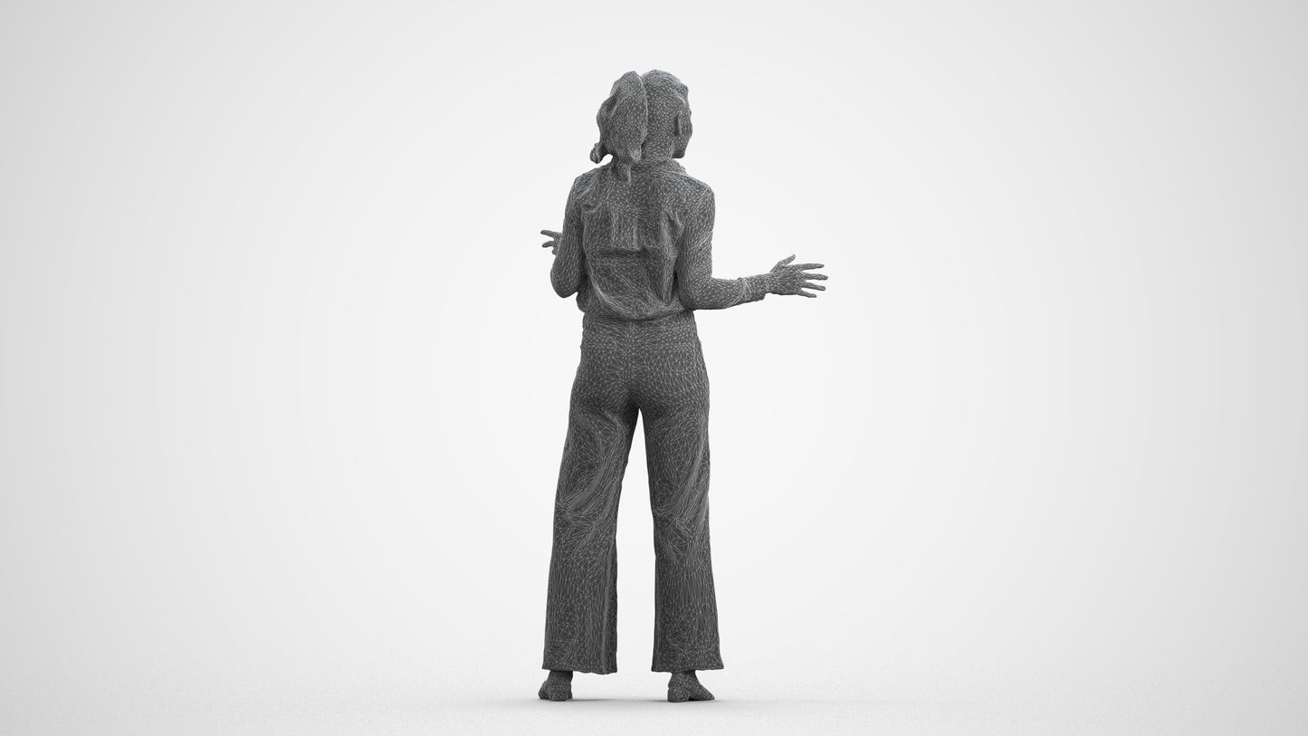scanned 3D woman casual standing, photogrammetry people for Enscape and V-Ray, wireframe front view