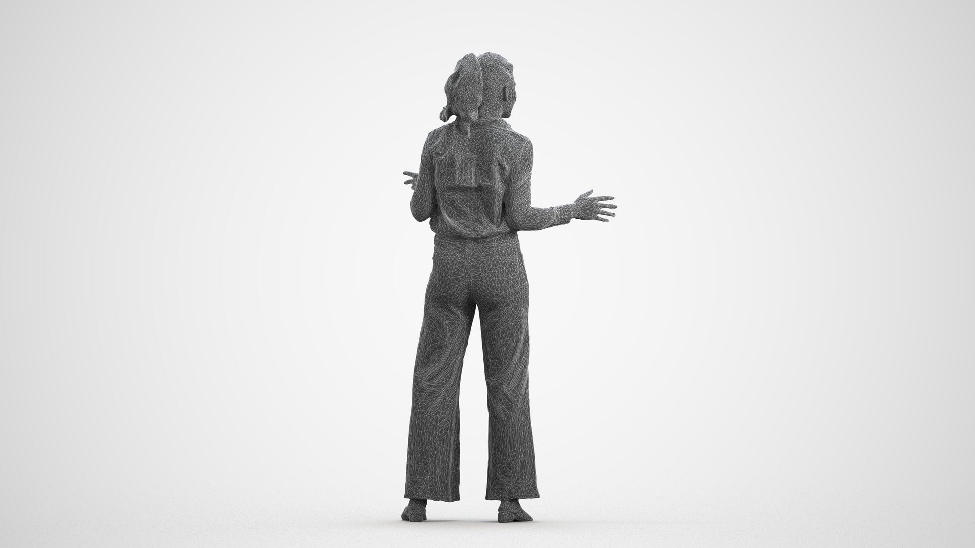 scanned 3D woman casual standing, photogrammetry people for Enscape and V-Ray, wireframe front view