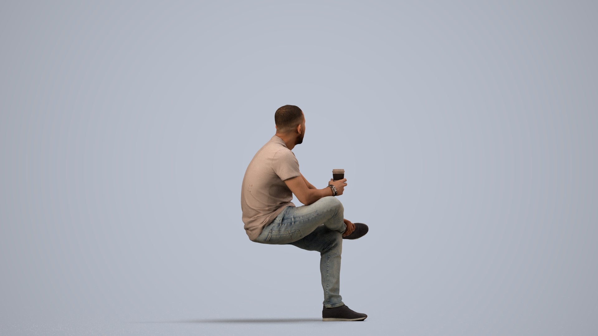 realistic 3D people man casual sitting, render-ready for V-Ray and Corona, FBX OBJ, side view render