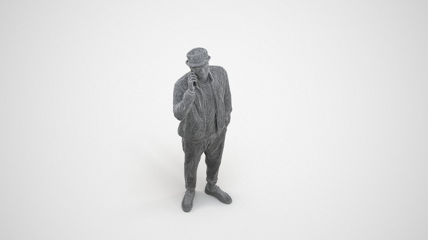 3D scanned man standing casual, photorealistic archviz people for Enscape and SketchUp, wireframe three-quarter view