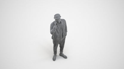 3D scanned man standing casual, photorealistic archviz people for Enscape and SketchUp, wireframe three-quarter view