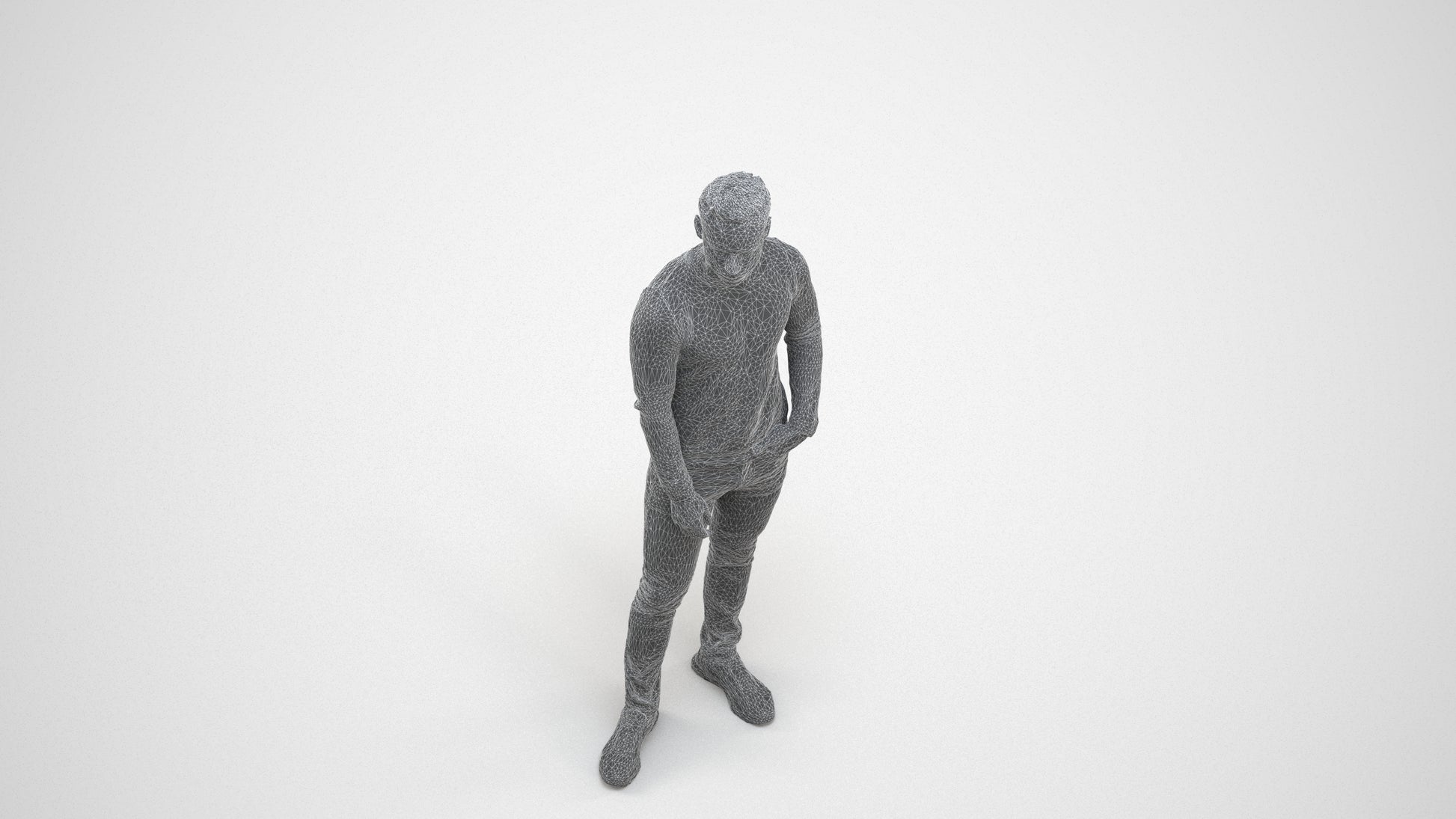 photogrammetry 3D man casual walking, realistic human model archviz FBX, wireframe three-quarter view