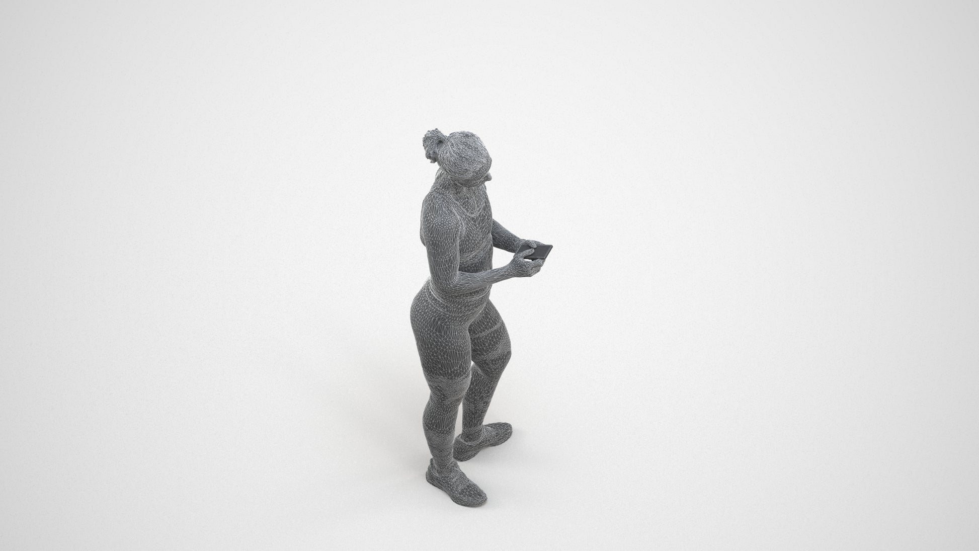 scanned 3D woman sport, photogrammetry people for Enscape and V-Ray, wireframe three-quarter view